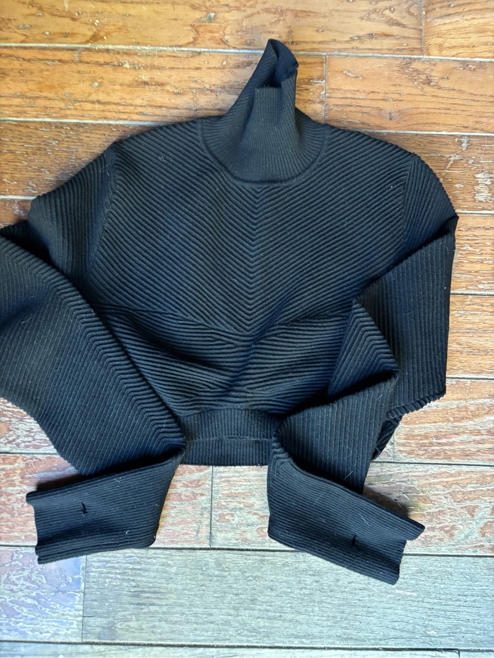 BCBGMaxAzria Black Ribbed Turtleneck Crop Sweater